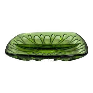 Vintage Indiana Glass Avacado Divided Nut Fruit Dish Candy 7" MCM Retro Design